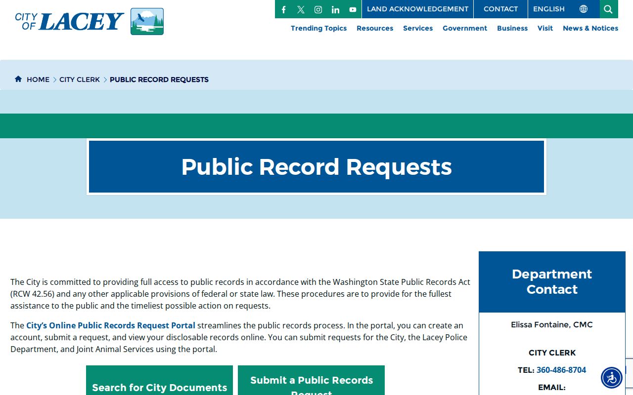 Lacey residents directory public records request portal
