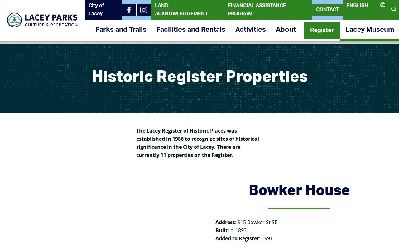 Lacey residents directory historic register house histories
